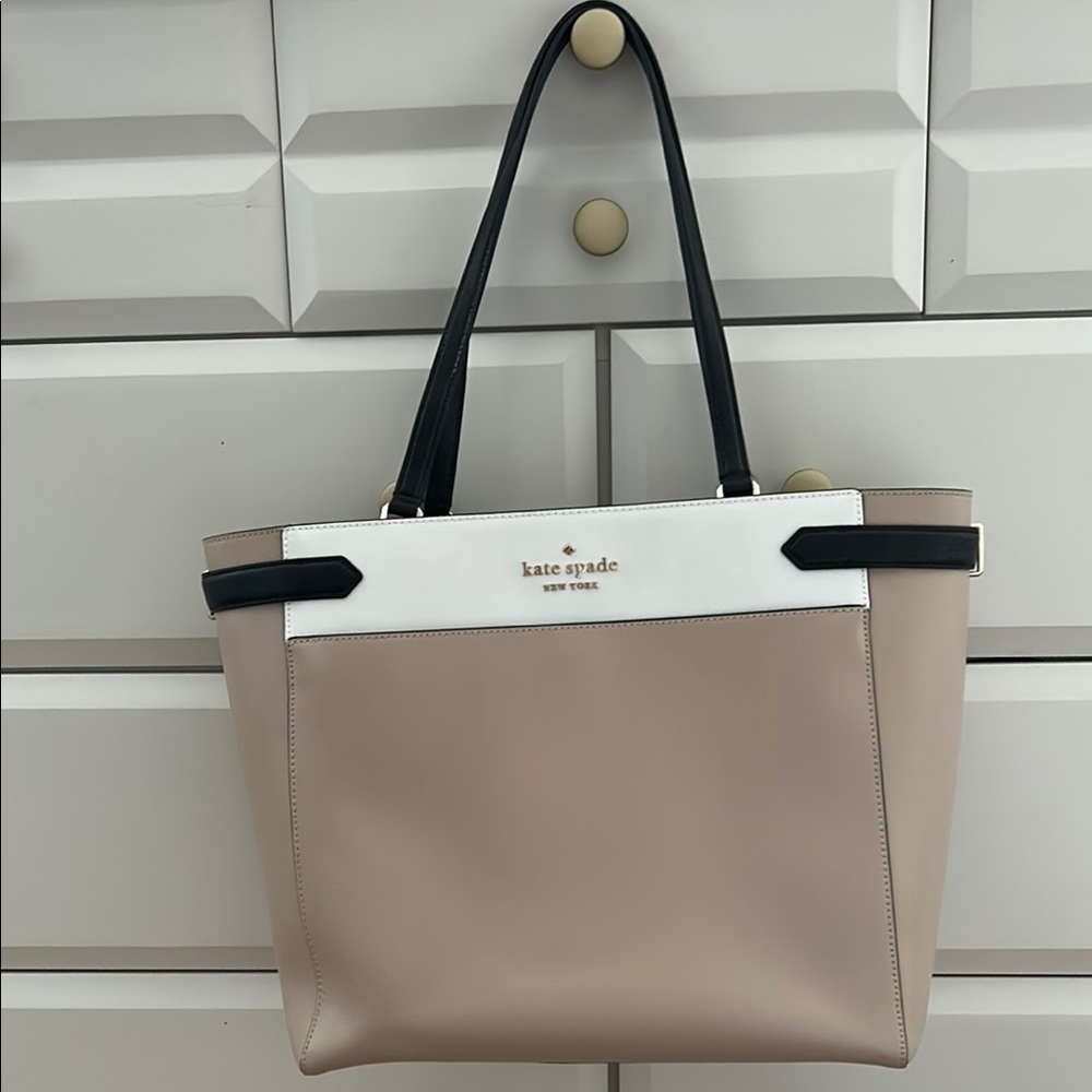 Kate Spade Tan and Black Tote Bag with Structured Design